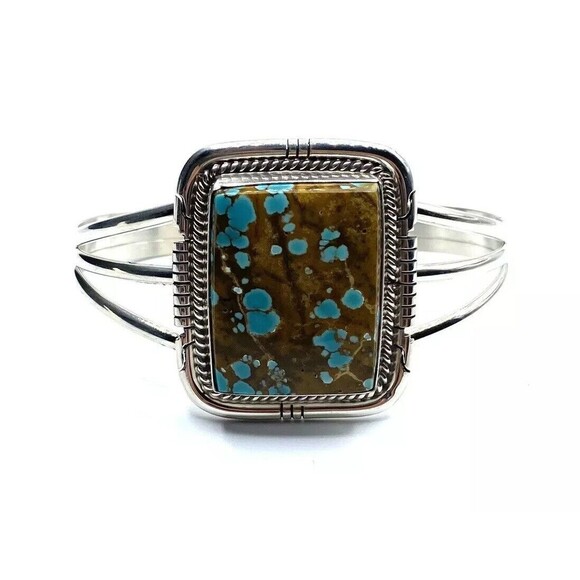 Native American Sterling Silver Navajo Handmade #8Turquoise Cuff Bracelet